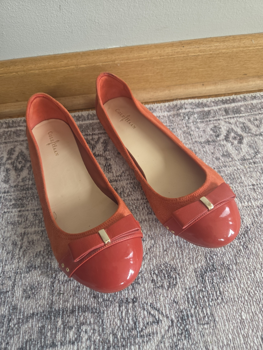 Cole Haan Red-Orange Patent Cap-Toe Ballet Flats